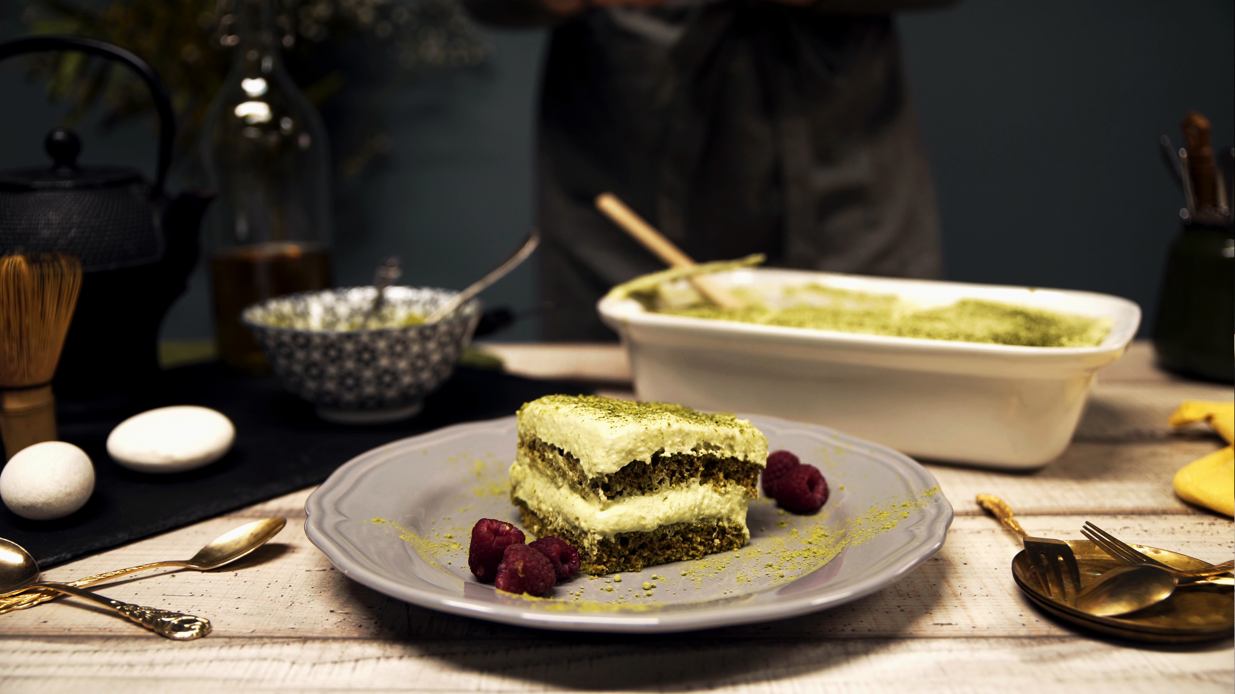 Matcha-Tiramisu als Dessert